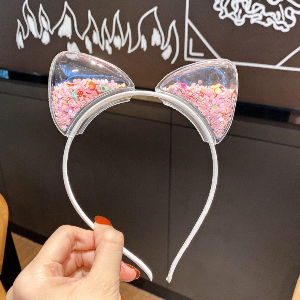 Sequin Quicksand Hair Band Crown Transparent Hair Hoops Creative Cat Ear Headbands  Children