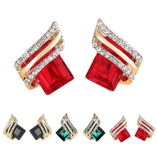 1 Pair Ear Studs Rhinestone Geometric Electroplating Luxury High Gloss Ear Decoration Jewelry Faux Crystal Engagement Earrings Anniversary Gifts