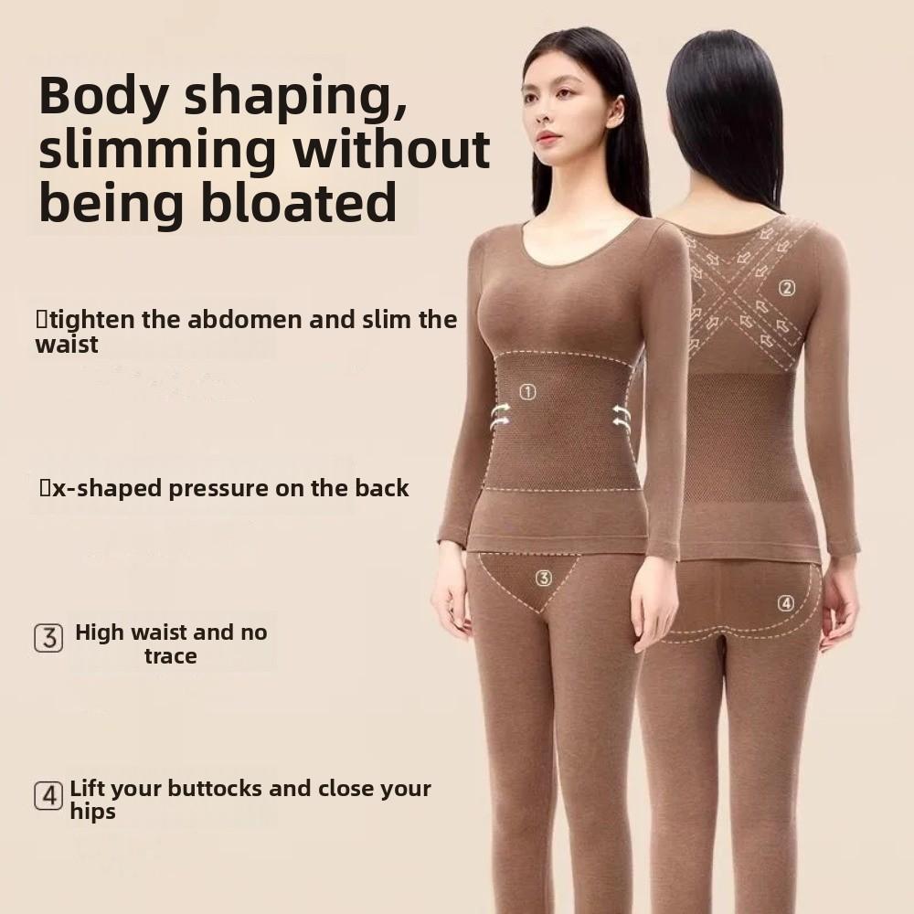 Round Neck Thermal Clothes Set Lingerie Warmth Long Underwear Women Thermal Underwear  Undershirt