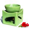 Ceramic Clay Candle Operated Aroma Burner Oil Diffuser, Extra Large Bowl, with 1 Tealight, 4.25 Inch, (Green)