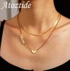 Atoztide Custom Name Necklace for Women 2 Layer Blade Chain Personalized Heart Stainless Steel Jewelry Choker Birthday Gifts