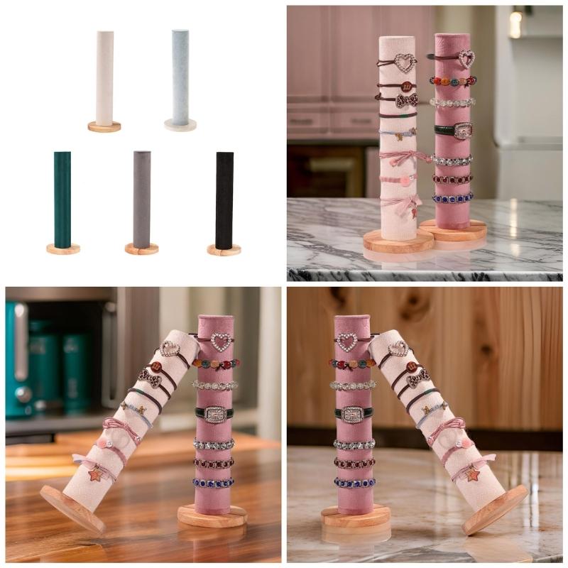Wood Base Cylinder Vertical Hair Accessory Holder Display Stand for Scrunchies and Headbands Jewelry Presentation Rack