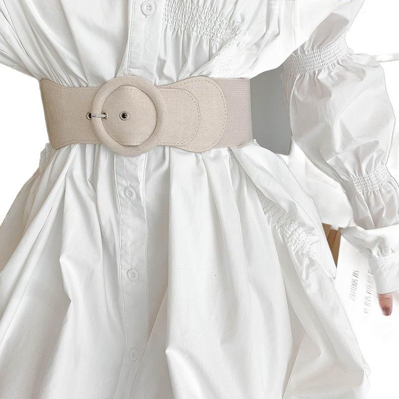 Womens Sophisticated Dressing Belt 2024 Korean Style Black And White Large Buckle Round
