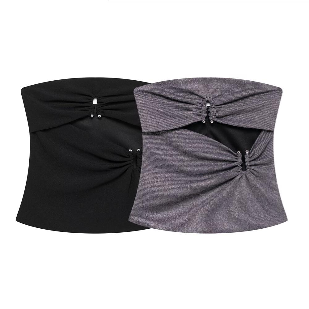 

2025 Spring/Summer Beaded Halterneck Strapless Top for Women M
