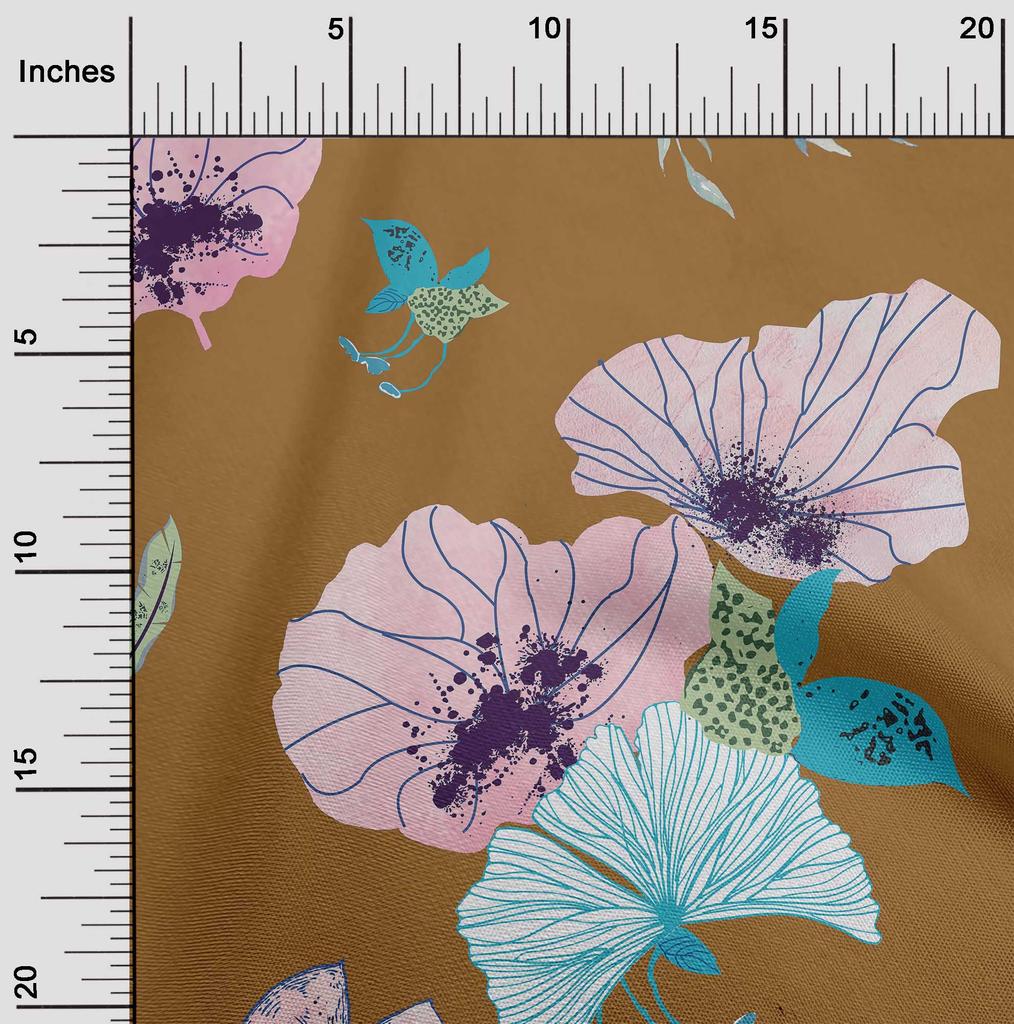 oneOone Cotton Flex Dark Mustard Fabric Leaves & Floral Dress Material Fabric Print Fabric By The Yard 40 Inch