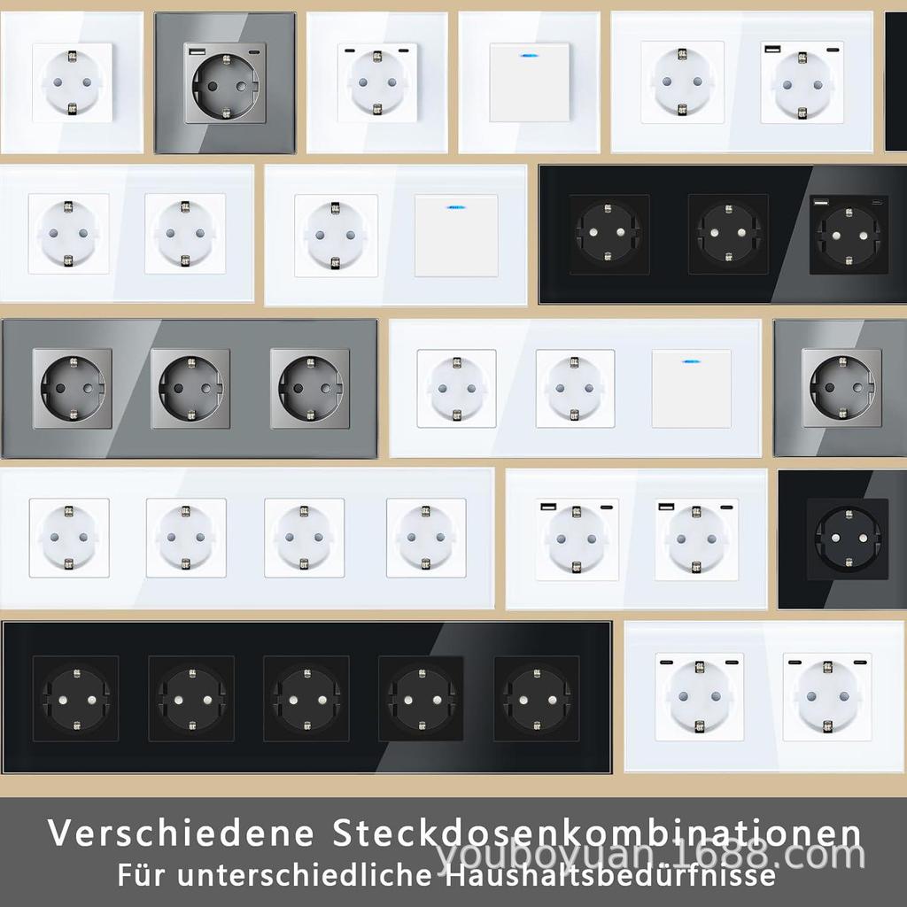 Złoty Panel Ze Szkła Hartowanego Okrągłe Rosyjskie Gniazdko Ścienne 16A – Ukryty Design