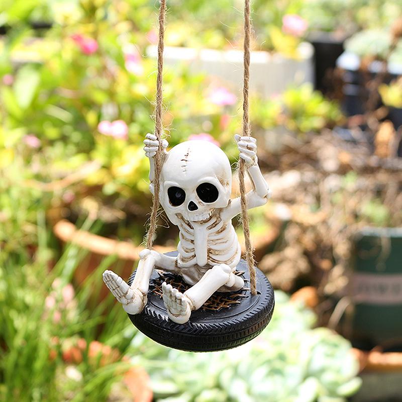Skeleton Tire Swing Hanging Decoration - Garden, Yard, Tree Ornament For Halloween, Home Wall Decor