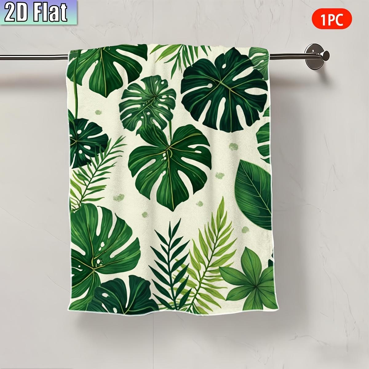 Ka Chen Muxi Green Tropical Monstera Leaf Print Bath Towel 2D Flat Printing Palm Leaves Pattern Hand Towel Soft Absorbent Bathroom Towel