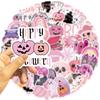 50-Piece Pink Halloween Series Graffiti Stickers - PVC Waterproof Decorative Decals for Phone Cases, Luggage & Notebooks