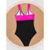 Sexy Purple Black Contrast Swimwear Women 2025 V Neck Slim Pleate Tummy Control One Piece Swimsuit Beach Bathing Suit Monokini