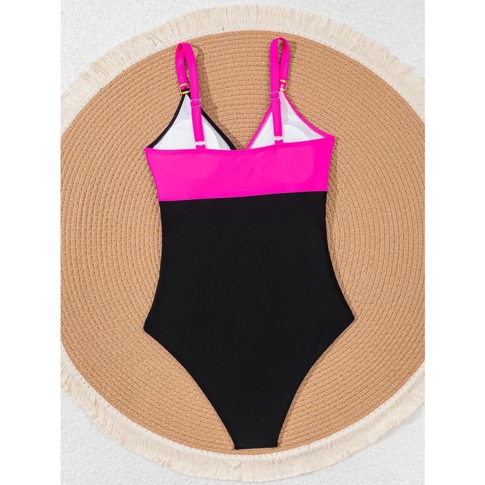 Sexy Purple Black Contrast Swimwear Women 2025 V Neck Slim Pleate Tummy Control One Piece Swimsuit Beach Bathing Suit Monokini