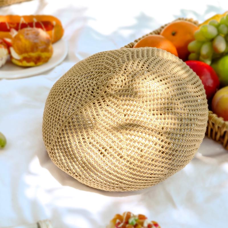 Qin Lan Stil Sommer Stroh Baskenmütze – Atmungsaktiver, Sonnenschutz-Gesichtsbedeckungshut für Frauen, Koreanische Version