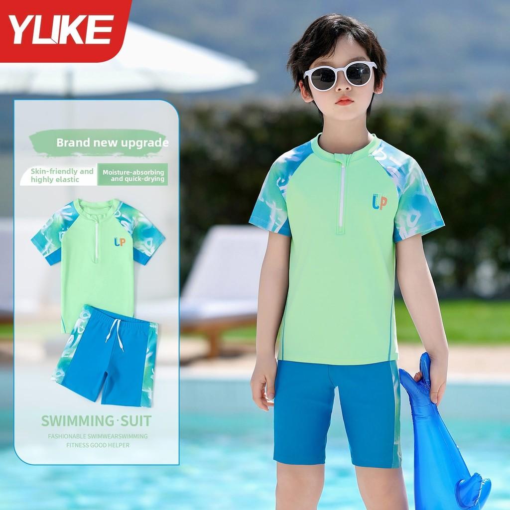 Navy Kids Swimsuit With Polyester Fabric For Water Sports And Sun Protection For Boys And Girls