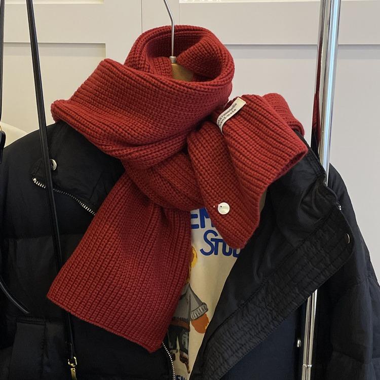 Korean Sheep Wool Knitted Wool Scarf for Women in Autumn and Winter White and Thick Warm and Solid Color Scarf for Couples with A Sense of Atmosphere