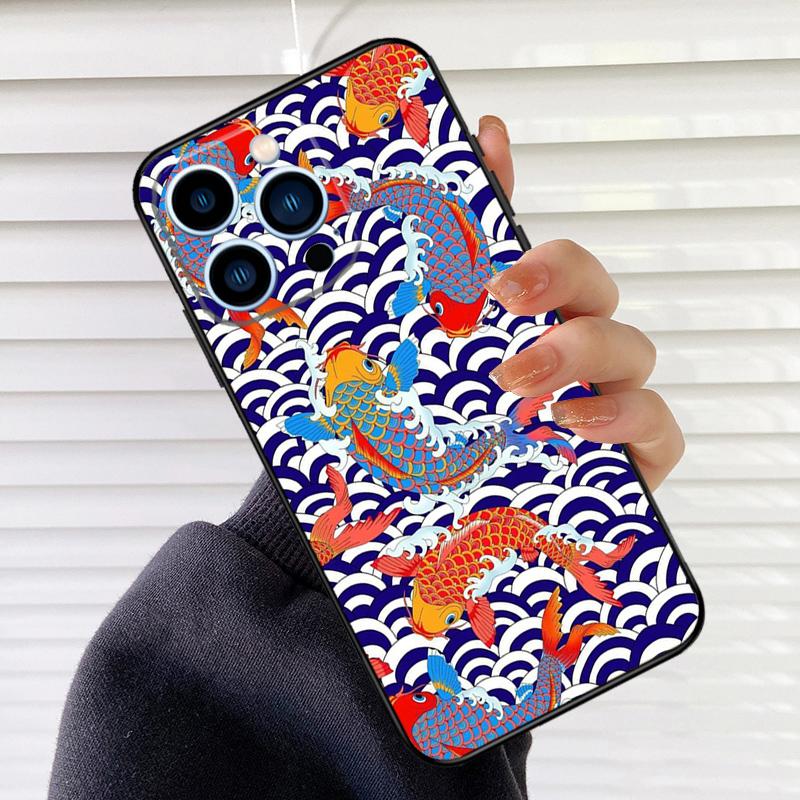 

Tattoo Japanese Koi Dragon Wave Case For iPhone 16 15 13 14 Pro Max 12 Mini 11 14 Pro Max X XS XR Plus Soft Cover Coque iPhone 15