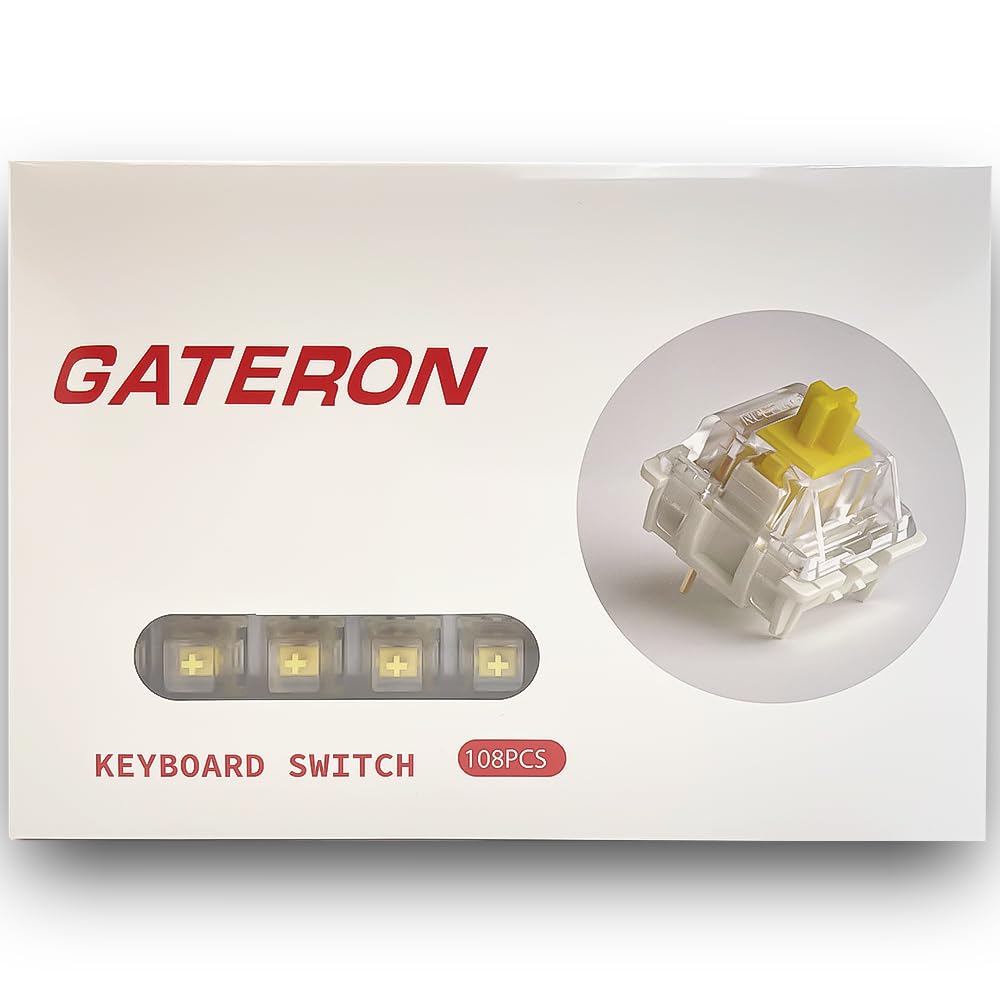 Gateron G Yellow Pro for RGB MX Mechanical Keyboards Pro 3.0 5-Pin Switches, Pre-lubricated, Yellow-Red-Tea (108 Units, 3.0 Yellow)