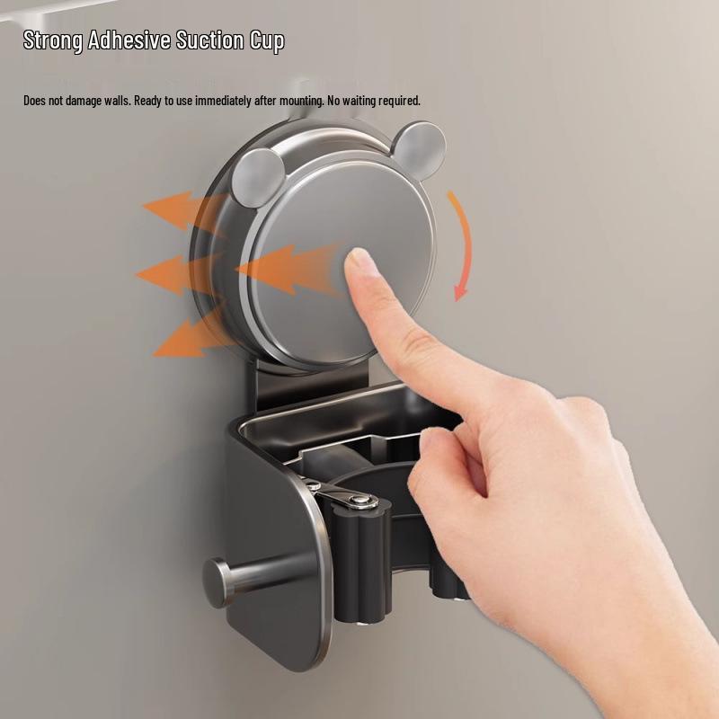 No-Punch Suction Mop & Broom Holder for Bathroom & Balcony