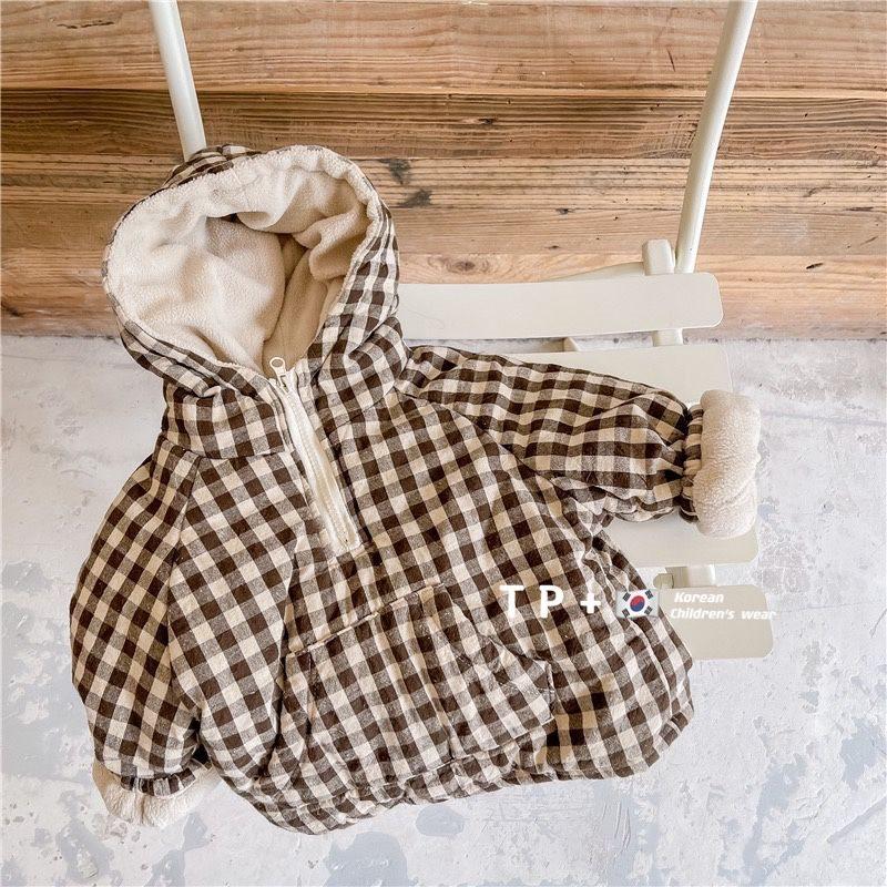 

Korean Style Plaid Boys and Girls Fleece-Lined Winter Coats - Fashionable, Thickened Cotton-Padded Baby Tops 100 cm