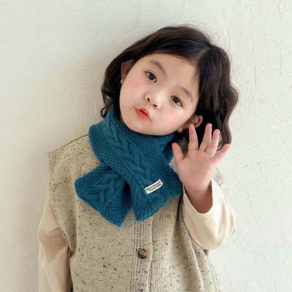 Elastic Children Knitted Scarf Solid Color Winter Cross Muffler Kids Woven Neckerchief  Girls