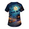 Women's V-Neck Short Sleeve Scrub Top with Pockets - Halloween Print Caregiver Work Shirt for , , and Uniform
