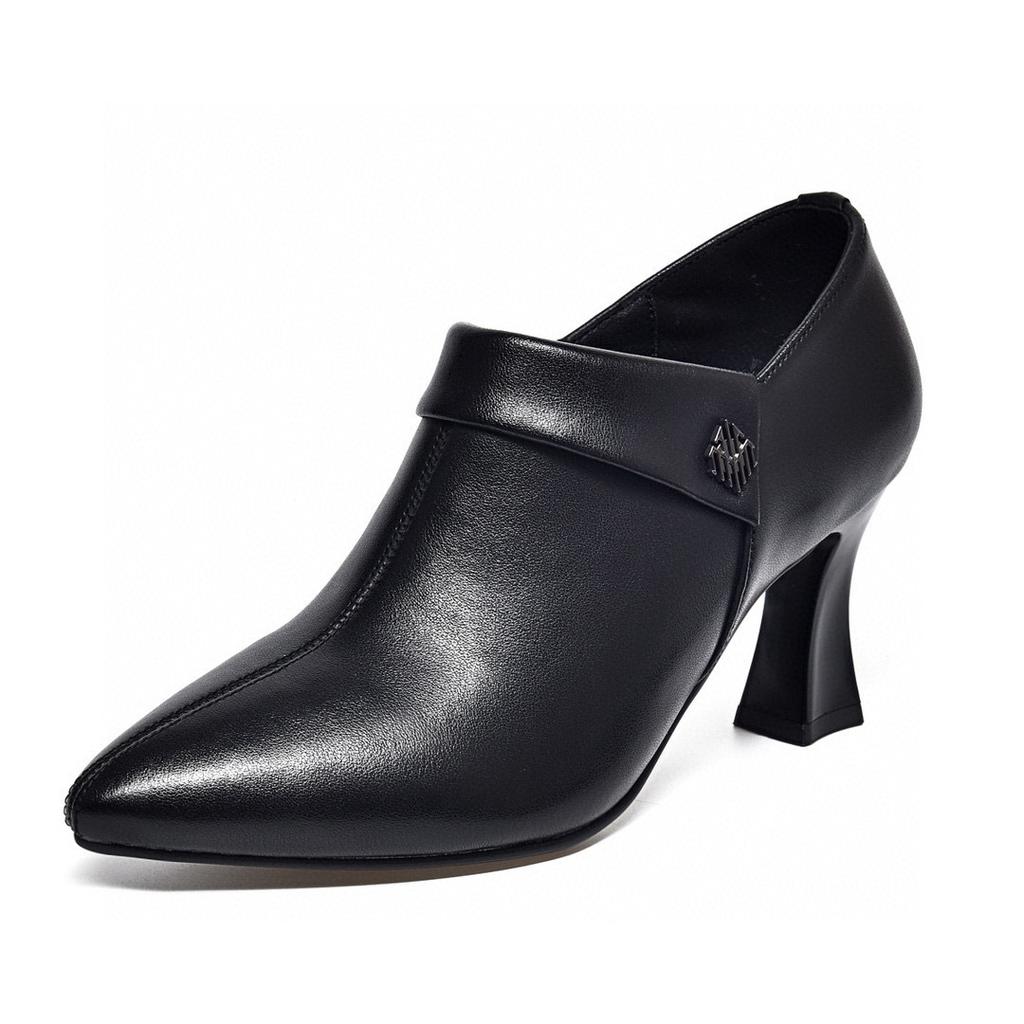 Pointed deep mouth high heels women's spring new sheepskin stiletto fashion shoes lapel ankle shoes single shoes