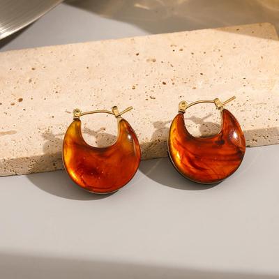 Amber Grain Stainless Steel U-Shaped Stud Earrings for Women - Retro Versatile High-End Luxury Feel, Customizable.
