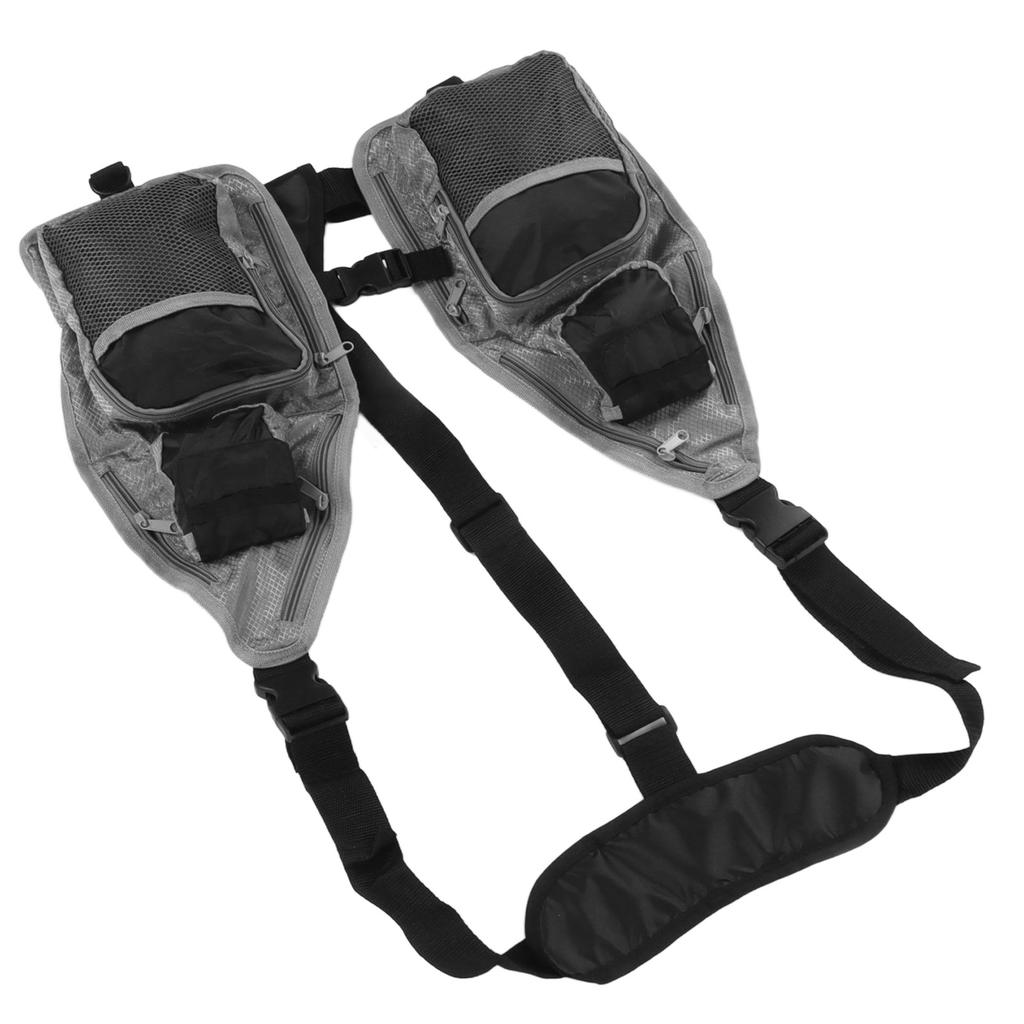 Fly Fishing Vest Breathable Lightweight Black Grey Oxford Cloth Multi Pocket Waistcoat for Camping