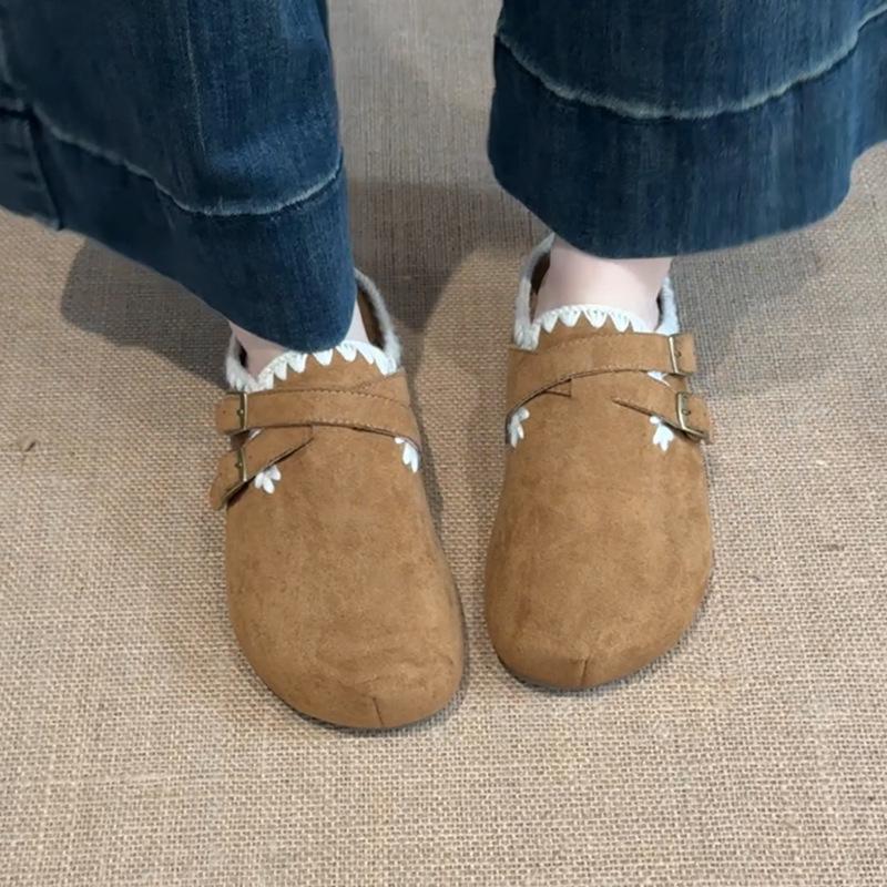 Retro and versatile girls' casual baotou drag autumn and winter Mori lotus leaf edge increases design sense Birkenbaotou drag tide