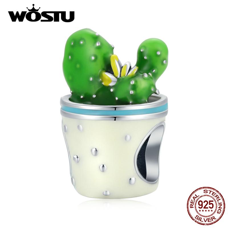 

WOSTU 925 пробы серебро кактус горшок кулон подходит оригинальный браслет ожерелье DIY ювелирные изделия 925 silver