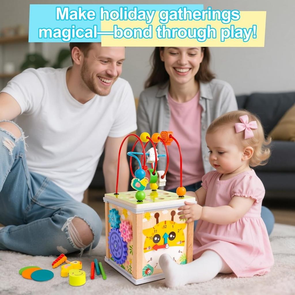 Montessori Wooden Educational Cube for Kids, Fishing Activity Toy with Shape Sorting, Multicolor Early Learning Toy