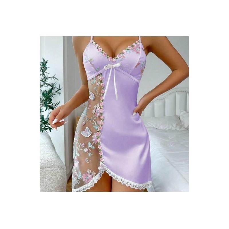 Satin Lingerie Sleepwear For Women With Lace Backless Design For Home Use