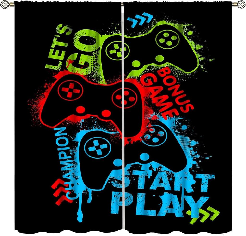 Spiel Vorhänge Cartoon Gamepad Junge Mädchen Teenager Schlafzimmer Neon Dekorativ Küche Wohnzimmer Vorhang Set Bahnen Polyester Perfekt Für Bereich