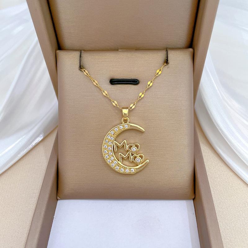 Moon Love Light Luxury Temperament Gorgeous Full Diamond Necklace Female Versatile Collarbone Chain Titanium Steel Chain