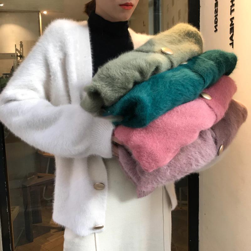 Women's Imitation Mink Fur Coat for Spring, Autumn and Winter Temperament Commuting Short Loose Korean-Style Knit Cardigan
