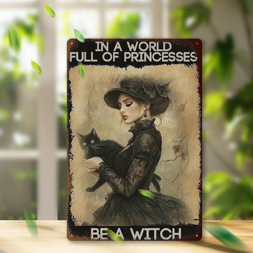 Vintage Style Iron Tin Sign Witch Black Cat Quote Wall Art Decor Metal Plaque Home Decoration Mothers Day Perfect Gift