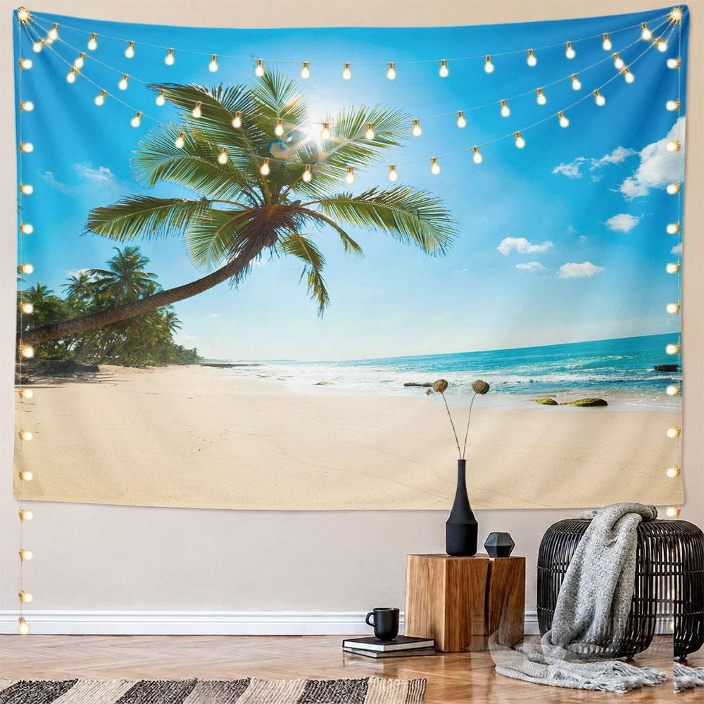 Tropical Beach with Palm Tree Scene Pattern Wall Hanging Tapestry Decorative Tapestry Home Decor for Bedroom and Living Room