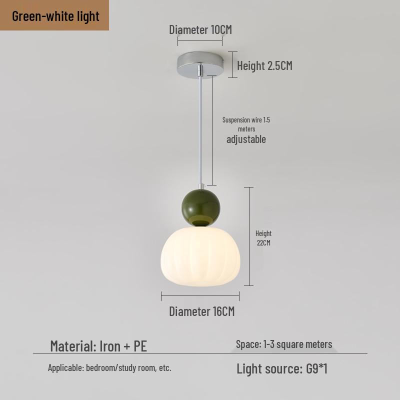 Cream Style Pumpkin Pendant Light: Modern Minimalist Bedside Lamp for Master Bedroom, Bar Counter, or Foyer with Single Head Cord Suspension.