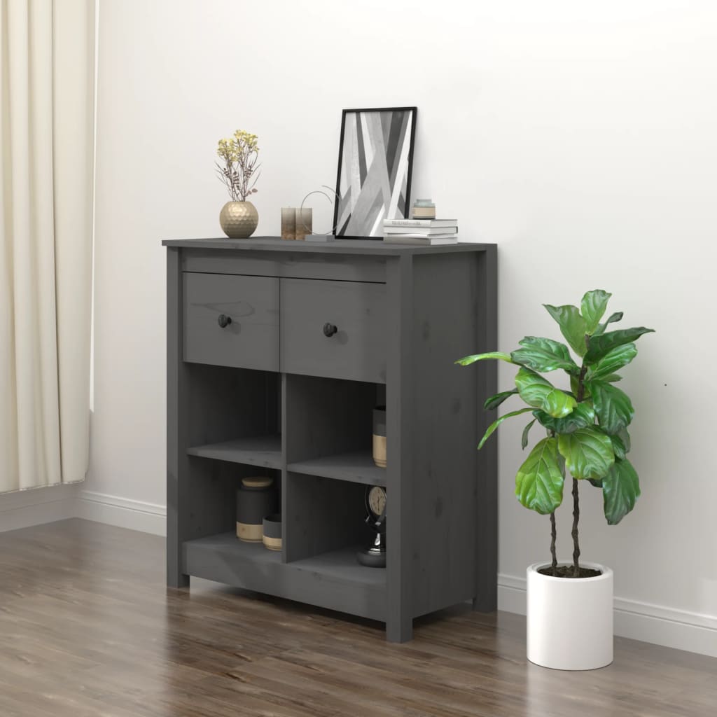 Vidaxl Szafka, Szara, 70X35X80 Cm, Lite Drewno Sosnowe