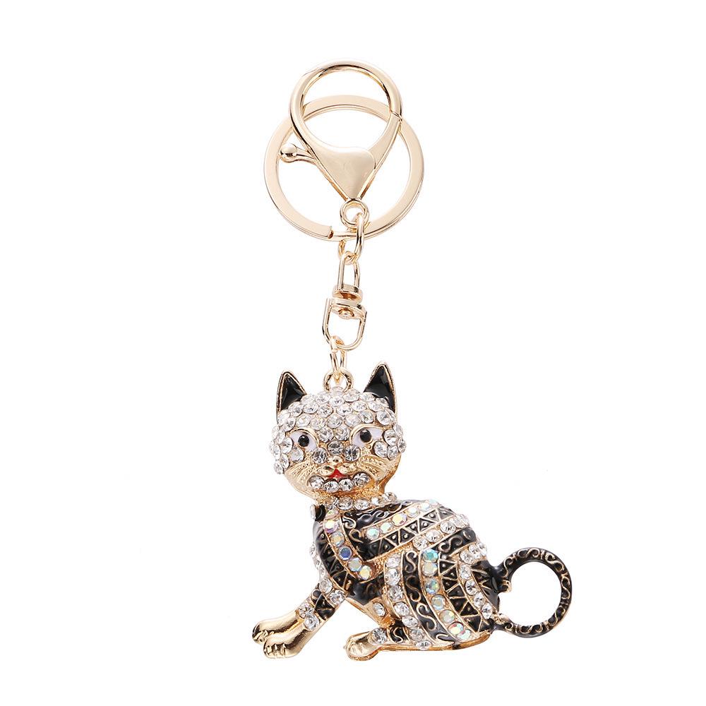 Colorful Rhinestone Kitten Keychain - Cute & Creative Bag Charm, Small Gift