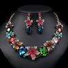 European and American Exaggerated Retro Necklace Earrings Two-piece Set, Crystal Color Painting Oil Set