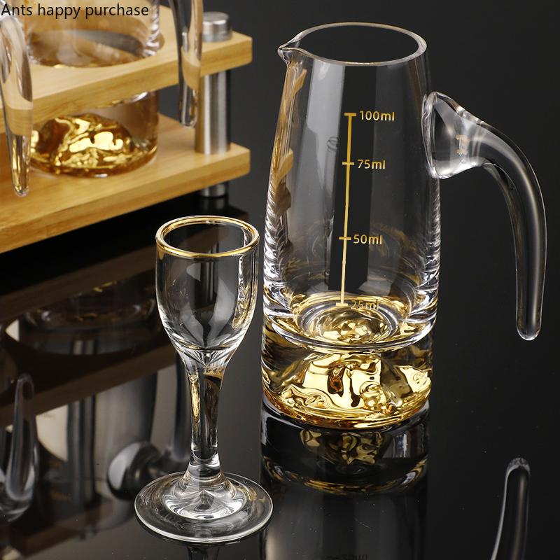 Crystal Glass Wine Glass Set Flagon Hip Flasks Wine Dispenser Drinkware Wine Set with Wooden Stand Spirits Winecup Wine Glasses