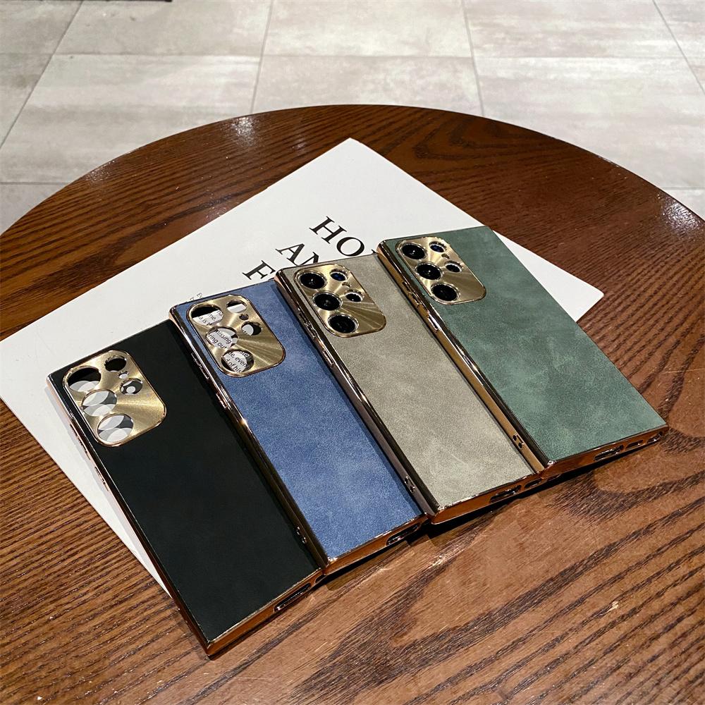 Leather Phone Case For Samsung Galaxy S23 S24 Plus S25 Ultra Protective Plating Frame PC Hard Shell Fashion Back Cover