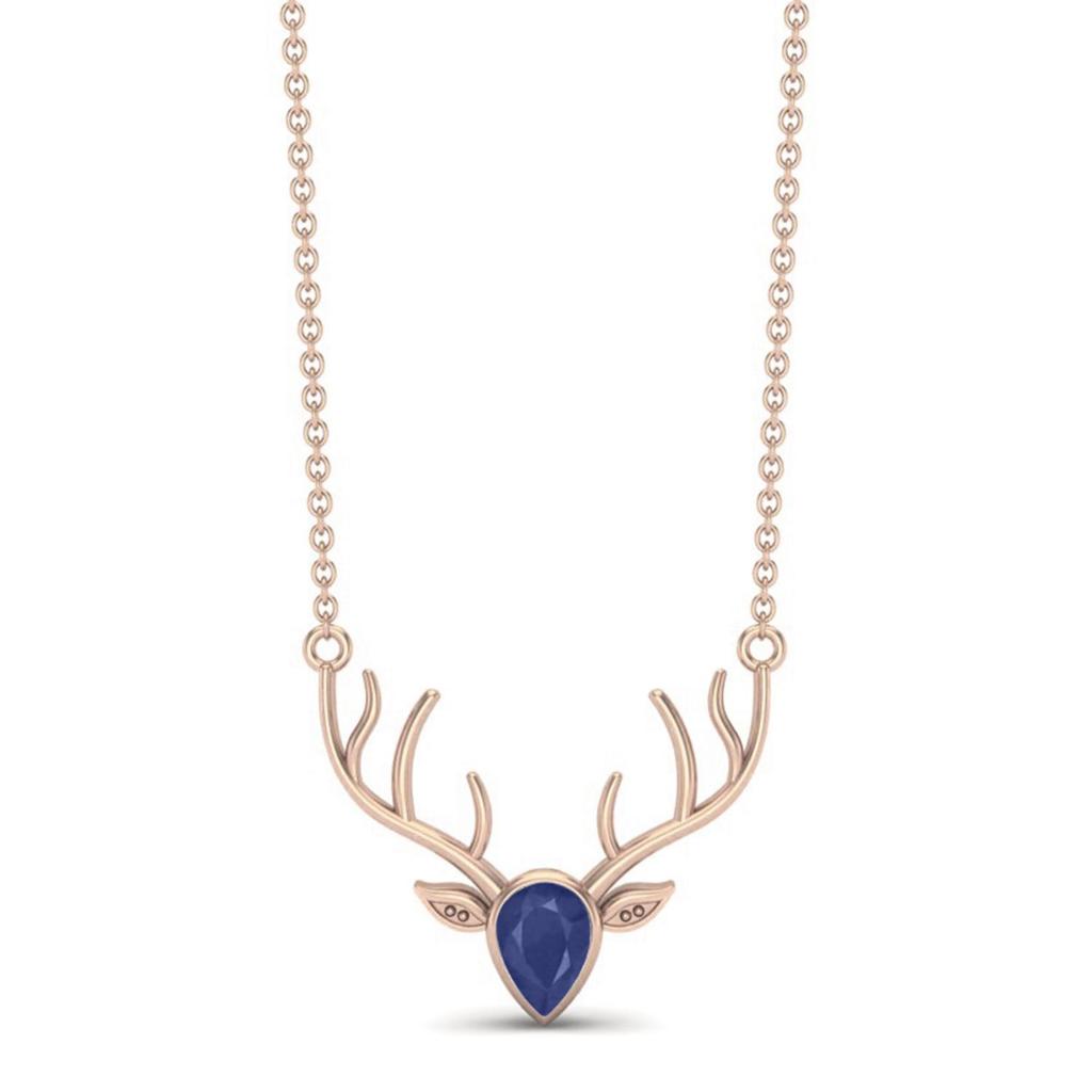 Blue Sapphire Stag Head Necklace - Sterling Silver