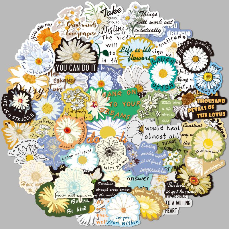 

50 Small Daisy Stickers for Journals, Suitcases, Laptops, Phone Cases, iPads, and Water Bottles