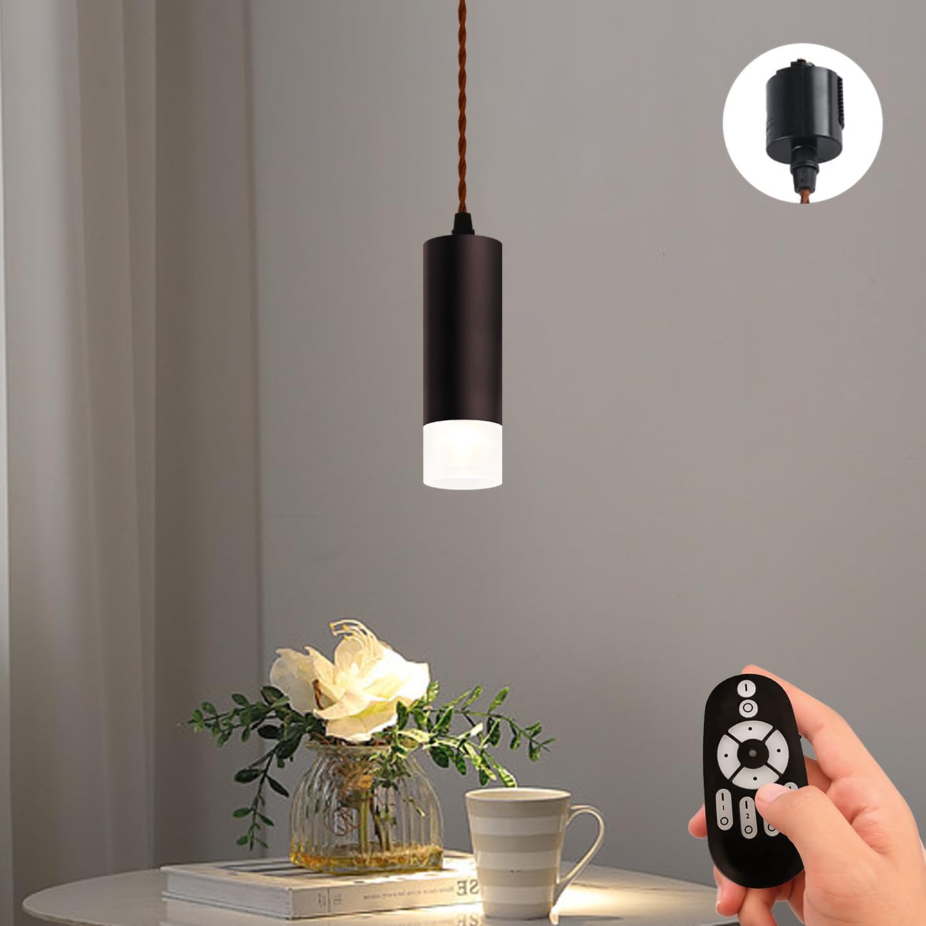 

ANWIO Pendant Light, Spotlight for Duct Rails, 100cm Adjustable, 4.5W Power Consumption (40W Equivalent), Includes LED Bulb, Remote Control, Cord,