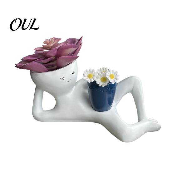 Fun Housewarming Gifts for Plant Lovers Funny Smiling Face Planter, Lying Down Lazy Guy Pot with Drainage Playful Planter Small Plants Holes,