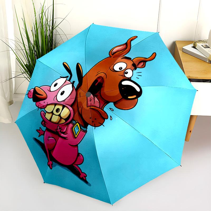 Courage the Cowardly Dog and Scooby-Doo  Pattern, Automatic Folding Umbrella, Portable and Foldable Design, 8 Ribs, a Christmas or Birthday Gift.