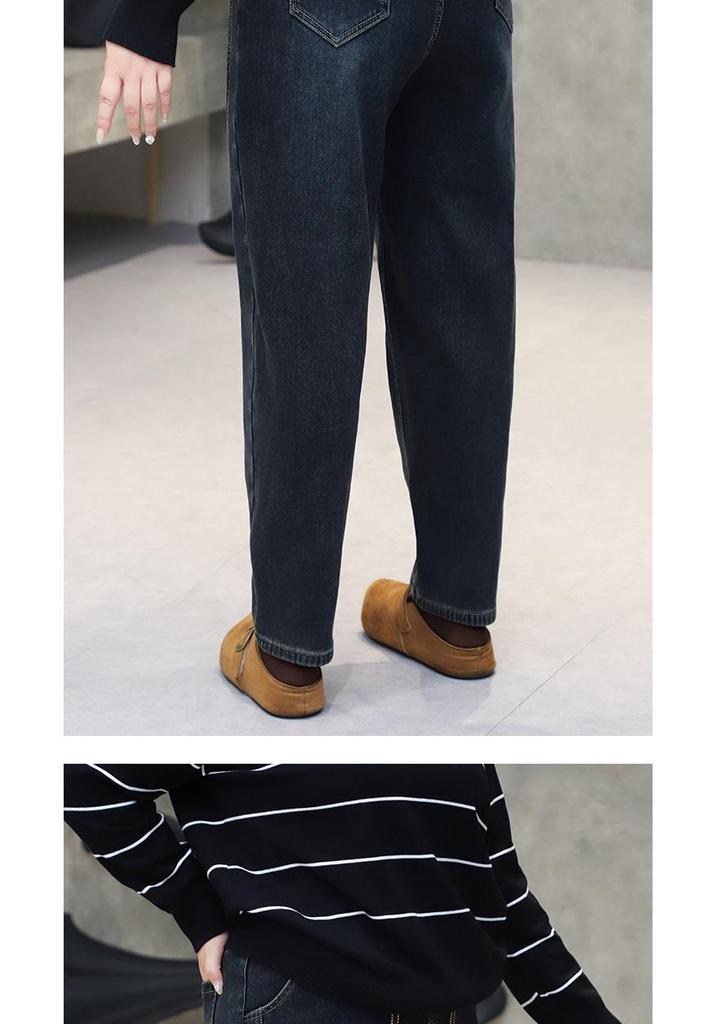 2025 Herbst/Winter Übergröße Fleecegefütterte Schlankmachende Retro Denim Haremshose für Birnenförmige Figuren