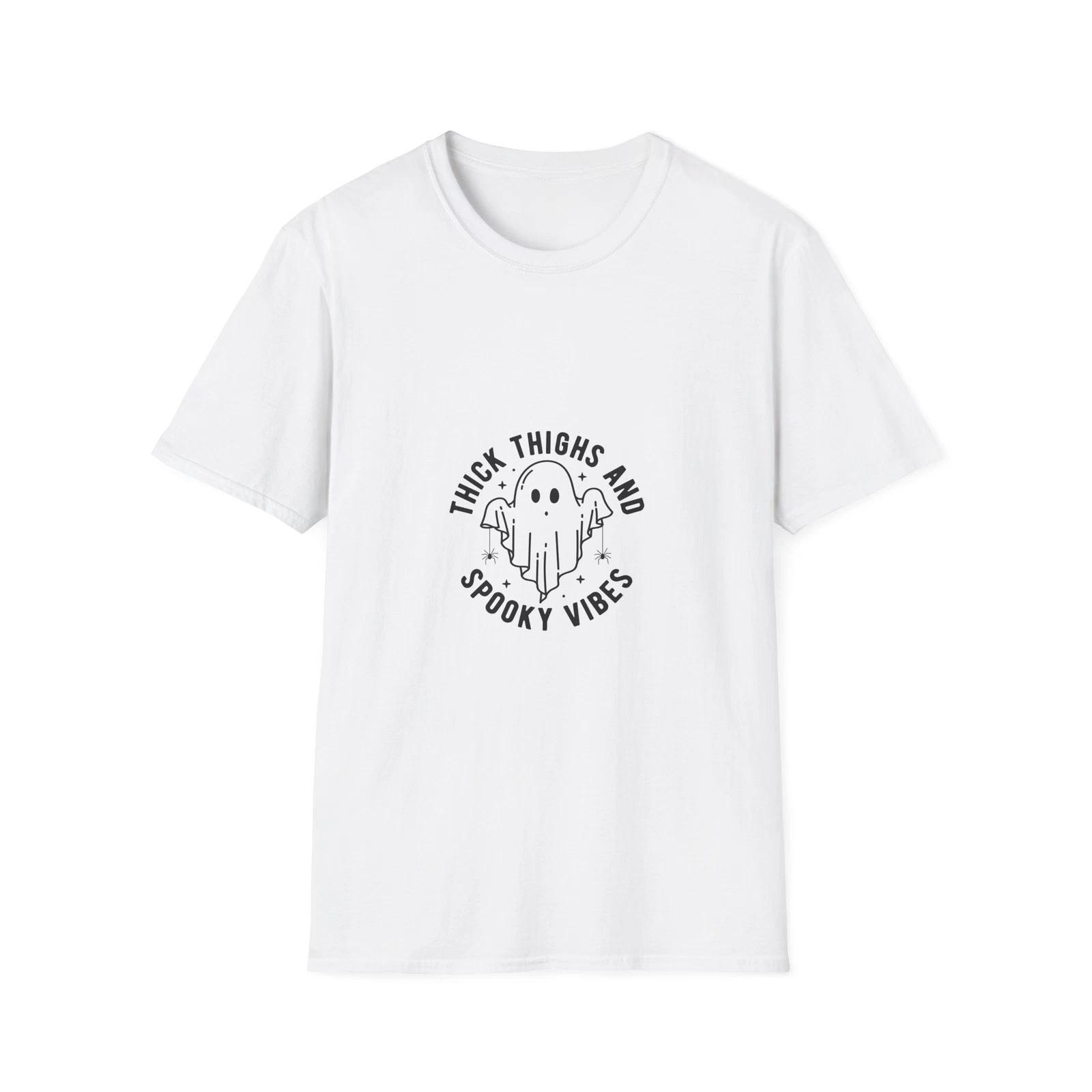 Spooky Vibes T shirt, Halloween Tee, Cute Ghost Graphic, Thick Thighs Humor XL