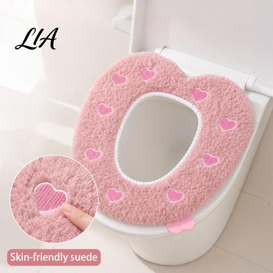 Soft Warm Bathroom Pad Plush Toilet Seat Cover for Autumn Winter, Cute Washable Warmer with Zipper Closure, Universal Fit Thickened Cushion Love/Cloud